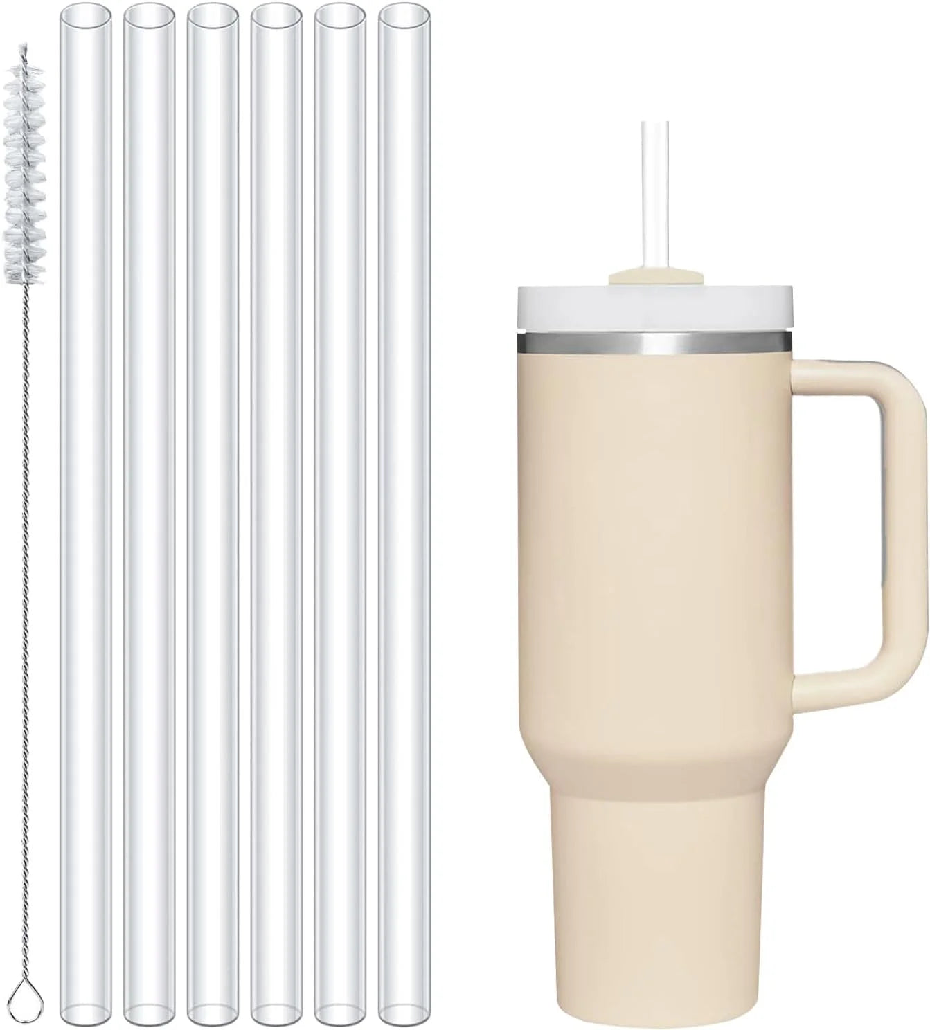 6 Reusable Clear Straws for Stanley 40oz Tumbler - Durable Tritan, Includes Cleaning Brush & 3 Covers