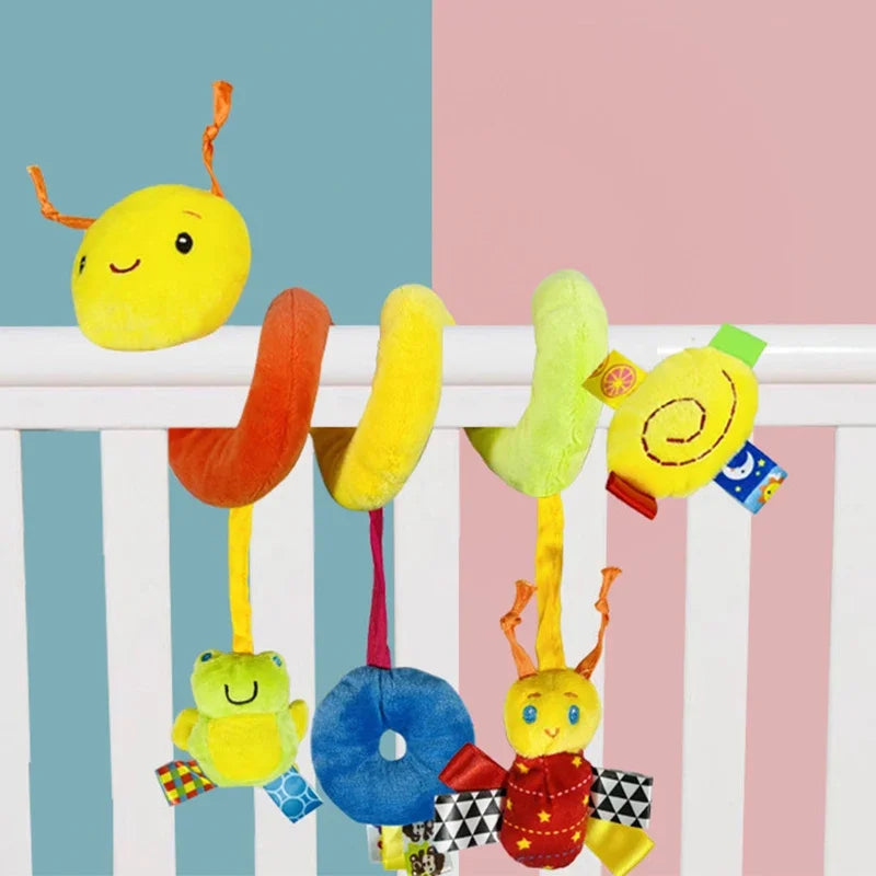 Soft spiral toy with rattles - hangs on cribs/strollers for baby entertainment