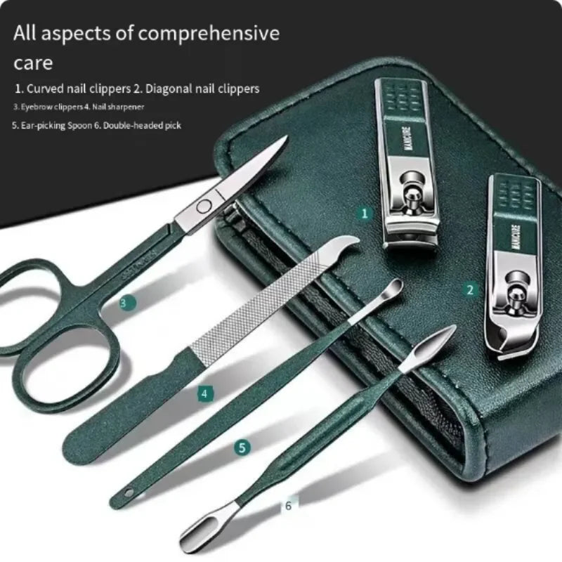 Premium 6-Piece Manicure Set - Professional Nail Care Tools with Travel Case.